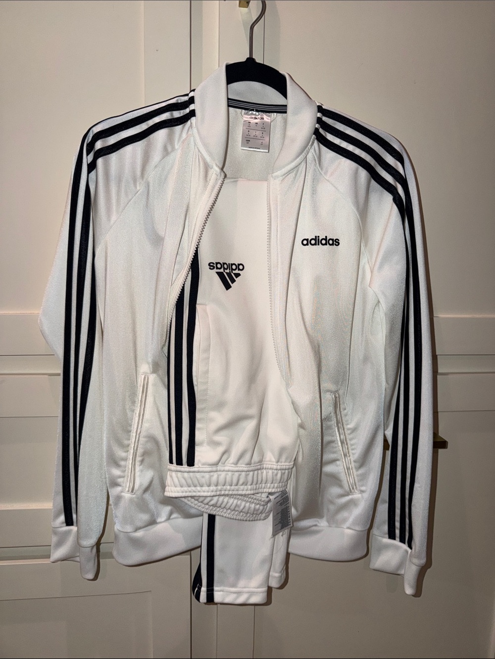 adidas White and Black Three-Stripe Track Jacket